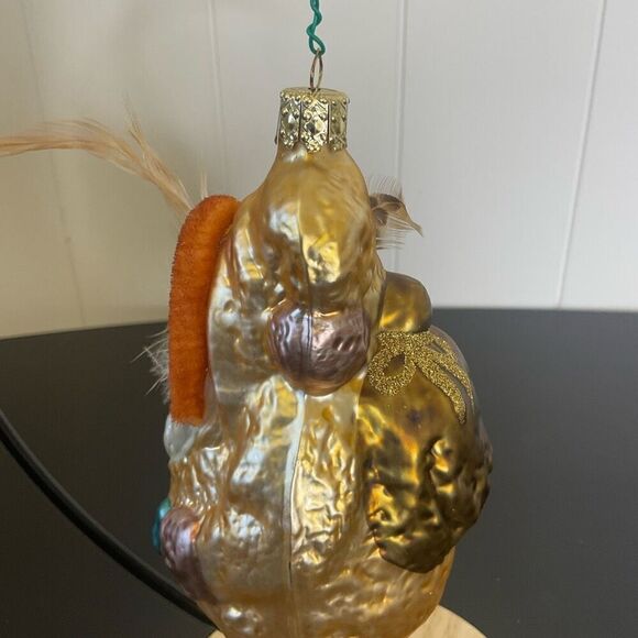 Vintage Old World Christmas Ornament Glass Santa with Feather Gold Red 5.5" - Picture 5 of 11